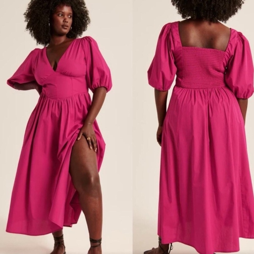 Abercrombie & Fitch Puff Sleeve Corset Midi Dress